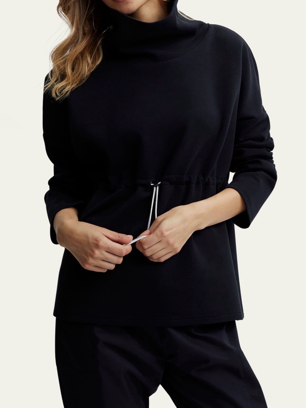 Varley Black Funnel-Neck Drawstring Sweatshirt